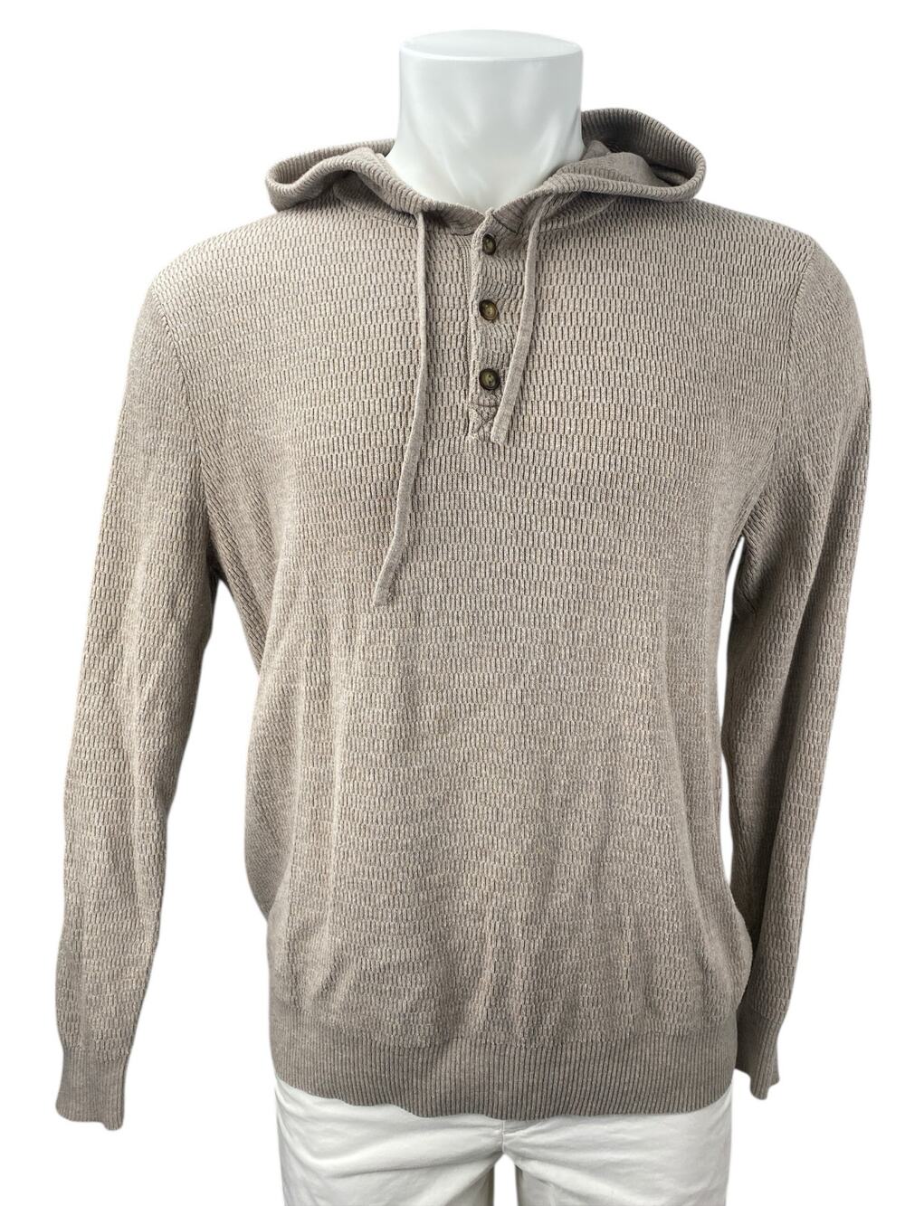 Hawker Rye Brown Tan Waffle Knit Hooded Long Sleeve Henley Sweatshirt Sweater L